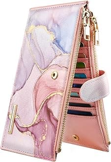 Womens RFID Blocking Large Capacity Wallet Multi Card Organizer Bifold Wallet for Women with Zipper Pocket, Watercolor Pink, Large, Casual
