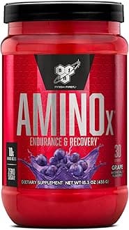 BSN Amino X Muscle Recovery & Endurance Powder with BCAAs, 10 Grams of Amino Acids, Keto Friendly, Caffeine-Free, Support Endurance, Zero Sugar, Grape, 30 servings, 15.34 Ounce (Packaging May Vary)