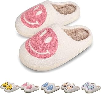 KEYUSHOP Happy Face Slippers for Kids Smile Face House Slippers Soft Plush Warm Preppy Slipper Anti-Slip Winter Fuzzy House Shoes for Toddler Girls