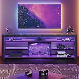 Bestier Tall LED TV Stand for 70/75/80 inch TV, Modern Black Marble Entertainment Center with Storage for PS5, Gaming Console for Living Room & Bedroom