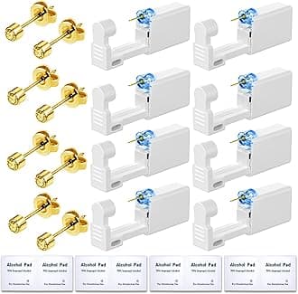 Get the Perfect Ear Piercing with 24 Pcs Premium Ear Piercing Kit - Includes 8 Yellow CZ Diamond Earrings and 8 Easy-to-Use Self Ear Piercing Gun - Safe and Painless