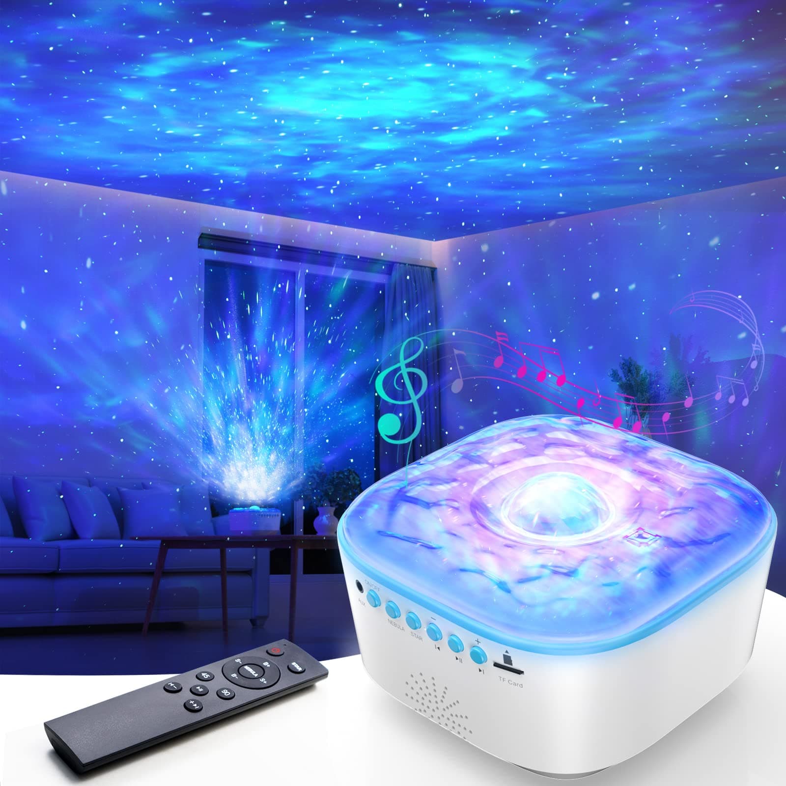 Bozhihong Galaxy Projector, Star Projector Night Light with Remote Control/Timer Function/Built-in Music, LED Projector Light with 8 Lighting Modes for Kids Adults Bedroom/Party/Gift (White)
