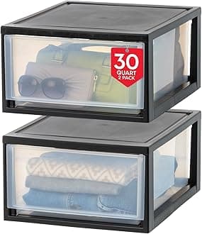 IRIS USA2 Pack 29.5Qt Plastic Stackable Storage Drawers, Black
