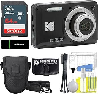 The Imaging World KODAK PIXPRO FZ55 16MP Black Digital Camera, 5x28mm Optical Zoom, 1080P Wide Angle, 2.7" Full HD LCD Camera, 64GB Card & Reader, Case + Memory Wallet + Tripod