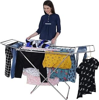 LiMETRO STEEL Stainless Steel Foldable Cloth Dryer Stand Double Rack Cloth Stands for Drying Clothes Steel (Cross), 120x54x4 cm