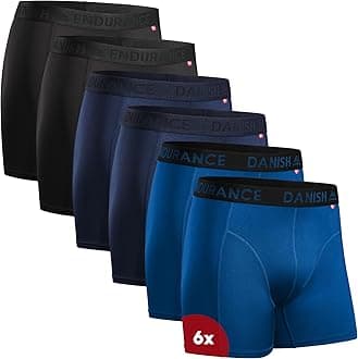 DANISH ENDURANCE Mens Boxers, Anti Chafing Underwear, Long Leg or Regular, Sports Underwear Men, Moisture Wicking, Breathable Running Boxers, 6 Pack