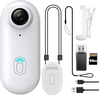 Mini Body Camera, Wearable Action Body Cam, Thumb Size Hands Free Recording Body Worn Camera, Premium Portable Camcorder Mount Anywhere for Pet Walking, Work, Travel (White, 64GB)