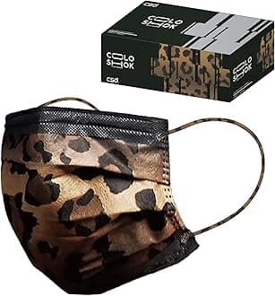 Colo 30 Pcs Leopard Print Disposable Face Masks, 3 Ply Adult Mask with Elastic Ear Loop, Nose Bridge Clip, Breathable Comfortable Mask Great for Indoor, Outdoors Use (Camo)