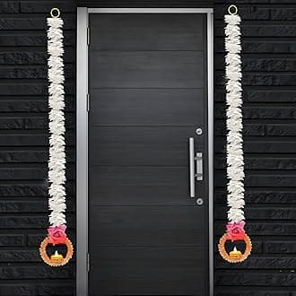 Divyakosh Wall Hangings for Home Decoration Sef of 2, Diwali Lights, Pink Rose, Handmade Diwali Decoration Wall Hangings, Door Valance Hanging with LED T Lights for Wedding Decor, Size - 30 Inch