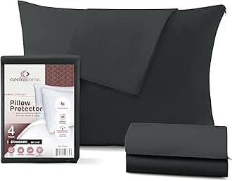 100% Cotton Zippered Pillow Protector (2 pck) Standard - Navy (Standard Set of 4, Charcoal)