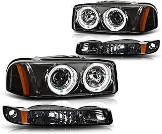 PM PERFORMOTOR Amber Dual LED Projector Headlights Compatible with 99-07 GMC Sierra 1500/01-07 Sierra 2500 HD 99-06 Yukon Does NOT Fit All Denali Trims, PMHL-GSIE-9906-4P-HA-P-SA