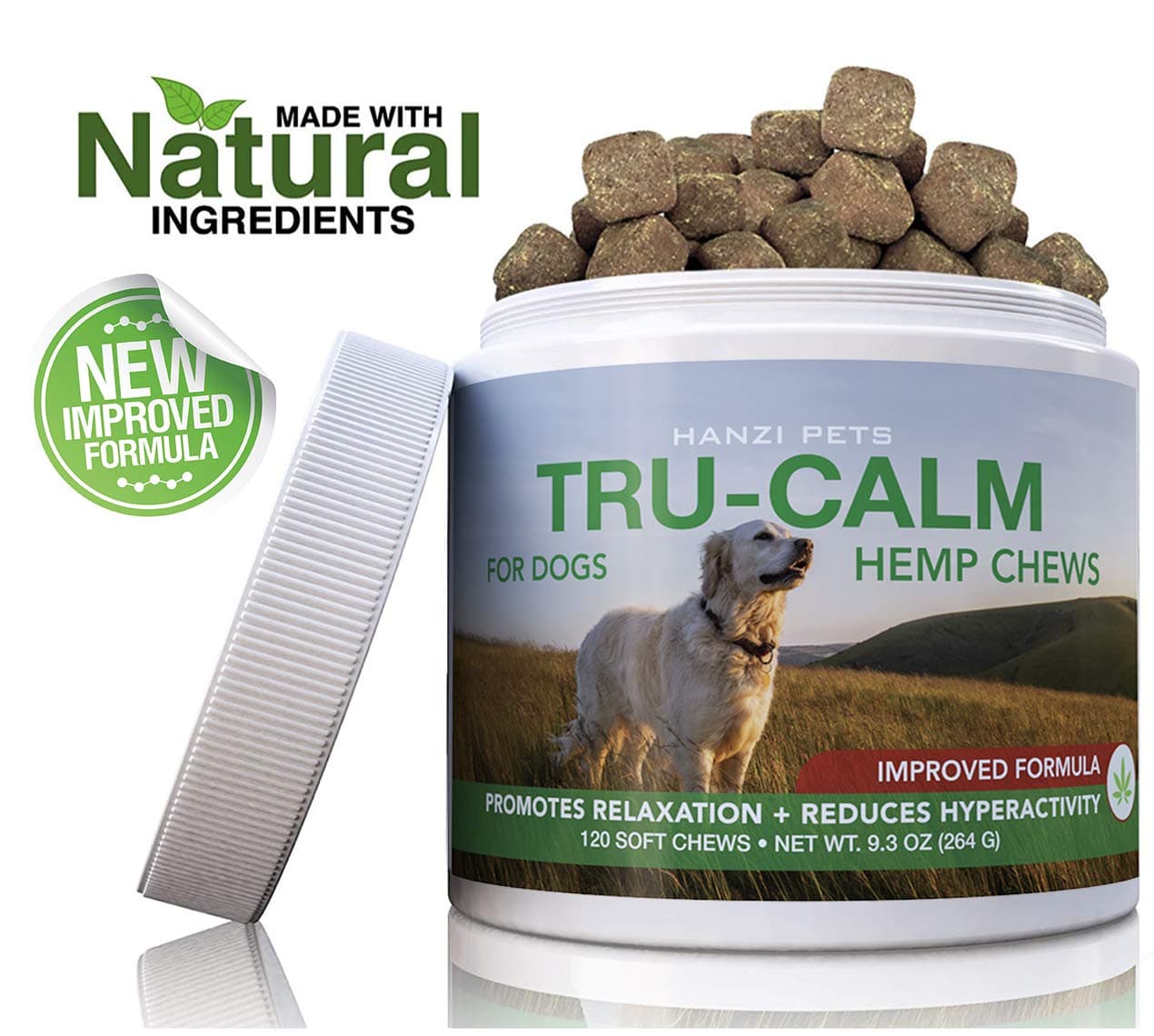 Hanzi Pets #1 Calming Aid for Dogs | for Hyperactive & Aggressive Behavior | Stress & Separation Anxiety | Travel & Motion Sickness | cGMP Certified | Made in USA | 120 Savory Soft Chews