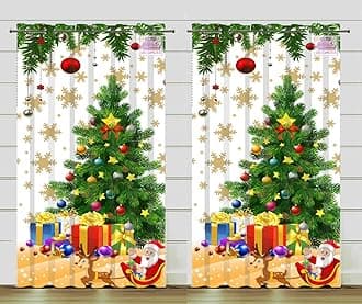 DECOMIZER Christmas Opaque Curtains For Living Room 2 Panels Set | 7Ft Small Santa Festive Themed Drapes | 3D Digital Printed Grommet Xmas Decoration Door Curtain For Kids Room | 4X7 Feet,Multicolor