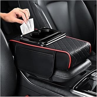 4-in-1 Car Armrest Cushion for Mitsubishi Montero Sport 2008–2025 2020 2021 2022 2023 2024, Height-Boosted Console Organizer with Cup Holders and Phone Slot, Leather Storage Pad for Fatigue Relief