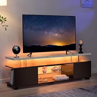 Grey TV Stand 65 inch,LED TV Stand for Living Room,Glass Entertainment Center TV, Grey and Black TV Console Tables for Living Room,Bedroom,Home Office