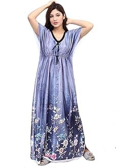 G4Girl Women's Silk Geometric Print Maxi Nightgown