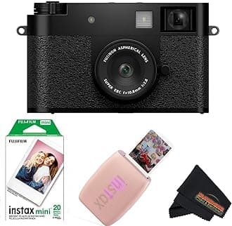 FUJIFILM X Half Digital Camera with Fujifilm Instax Mini Link 3 Smartphone Printer and Sunshine Microfiber Cleaning Cloth... (Black, Rose Pink Printer + 20 Sheets)