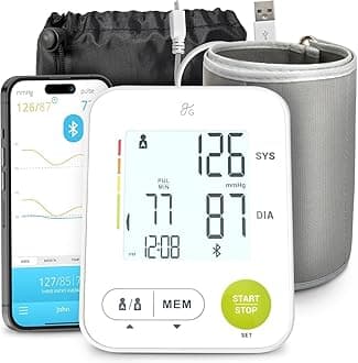 Greater Goods Automatic Bluetooth Blood Pressure Monitor for Home Use, Upper Arm BP Machine with Adjustable Wide Cuff (22–42 cm), Dual User Memory, Irregular Heartbeat Detection