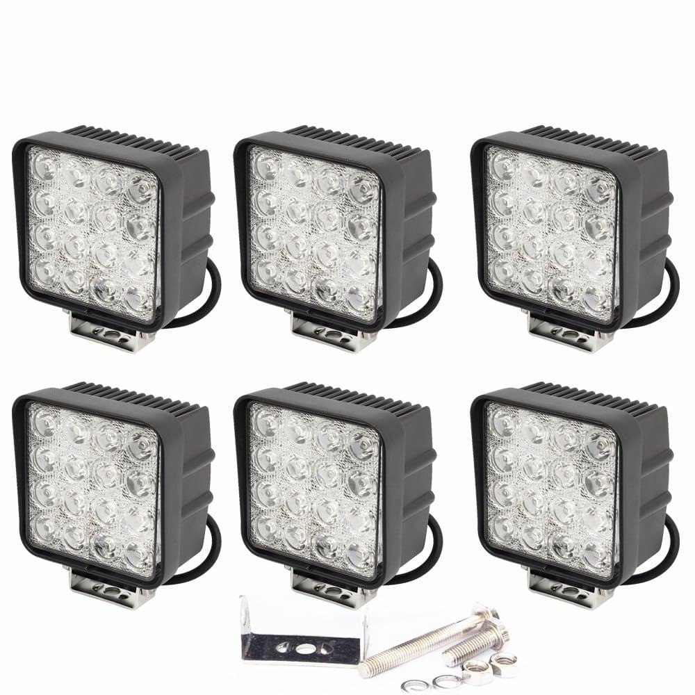 ALPHA DIMA 6X LED 48W Work Light Work lamp Flood Light LED Offroad Flood Light Spotlight Reflector Set of 6 Working Light 3800lm Black Aluminium - Tractor/Digger Garden Halle Workshop etc [Energy Class A+++]