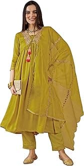TRENDMALLSRENDMALLS Women's Satin Silk Embroidery Salwar Suit Set Kurta Pant with Dupatta
