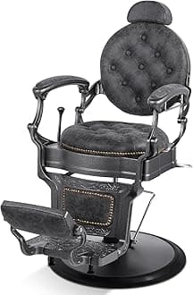 Retro Barber Chair Heavy Duty Barber Chairs Vintage Salon Chair Hydraulic Recline Beauty Spa Styling Equipment Rounded Cushioning with Puckered Button (Grey)
