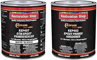 Custom Shop - White Epoxy Primer/Sealer 2.1 VOC (1/2 Gallon Kit) Anti-Corrosive DTM High-Performance Primer for Automotive and Industrial use Kit = 1 Qt. Epoxy Primer +1 Qt. of Epoxy HDR.(1-1 Mix)