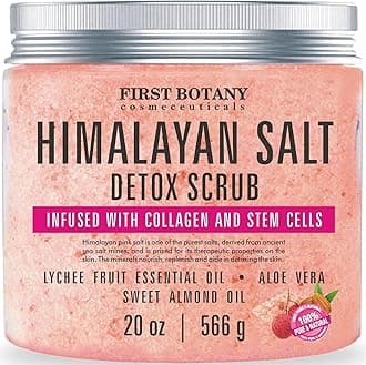 Himalayan Salt Body Scrub with Collagen and Stem Cells - Natural Exfoliating Salt Scrub & Body and Face Souffle helps with Moisturizing Skin, Acne, Cellulite, Dead Skin Scars, Wrinkles (20 oz)