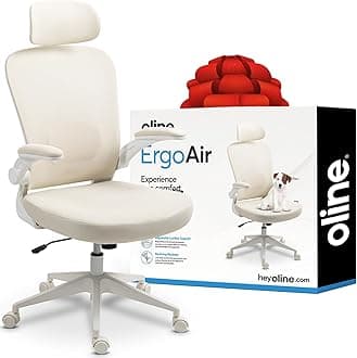 ErgoAir Ergonomic Office Chair – Adjustable Lumbar Support, Flip-Up Armrests, Mesh Computer Desk Chair, Swivel Rolling Executive Gaming Chair for Home & Office (Beige)
