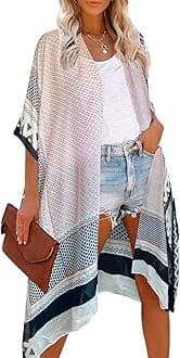 Moss Rose Women's Summer Travel Beach Cover up Swimsuit Kimono Cardigan with Bohemian Print - pink - One Size