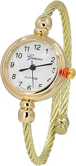 Blekon Collections Women's Cuff Watch - Round Analog Display Arabic Numbers 23mm Case Wire Bracelet Watch for Women Elegant Cable Cuff Bangle Wrist Watch