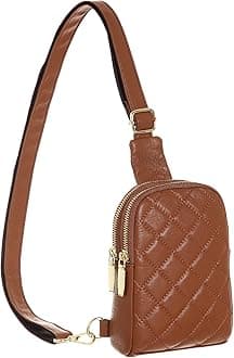 INICAT Travel Small Sling Bag Leather Crossbody Bags for Women Fanny Packs Cross Body Bag for Woman Cross Body Purses(Brown Grid)