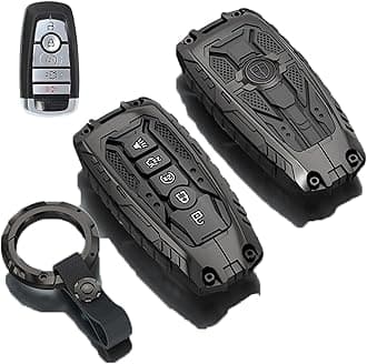 Heavy Metal Key Fob Cover for Ford,Key Fob Cover Case Protector Compatible with Ford for 2018-2024 Explorer Fusion Escape Edge Bronco F150 Maverick Mustang Accessories(A-Black)