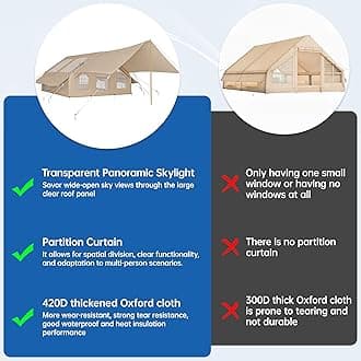 PulseFay Inflatable Camping Tent with Pump & Awning, 8-14 Person Air Tents for Camping Adult, Large Waterproof Oxford Family Glamping Tent, Quick Setup Big Tent for Outdoor Camping