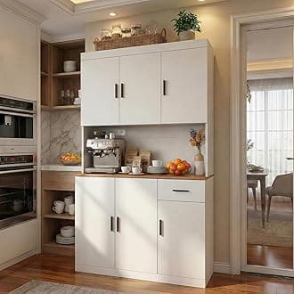 71 Inch White Pantry Cabinet with Power Outlet, Heavy-Duty Freestanding Kitchen Storage Organizer with Reinforced Frame, Pantry Hutch for Kitchen, Dining Room, Laundry Room