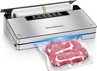 Vacuum Sealer Machine, Powerful Stainless Steel Food Sealer with 5 Modes, Built-in Cutter & Bag Storage,Globefish Technology for High-Speed Continuous Working, Include 1 Bag Roll