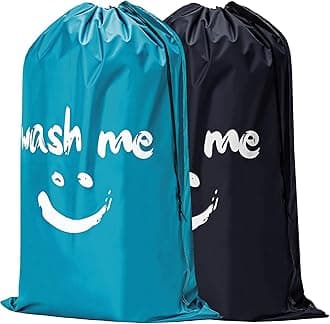 HOMEST 2 Pack XL Wash Me Travel Laundry Bag, Dirty Garments Organizer, Large Enough to Hold 4 Loads of Clothes, Easy Fit a Hamper or Clothing Basket, Black and Sky Blue
