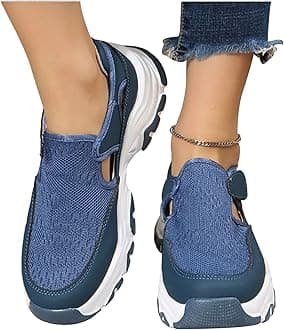 EEUK Orthopedic Diabetic Walking Sneakers 2023 Fashion, Comfy Canvas Shoes Women Fashion Trainers Womens Fly Woven Breathable Walking Shoes Breathable Mesh Shoes(Size:US 6.5-7,Color:LightBlue)