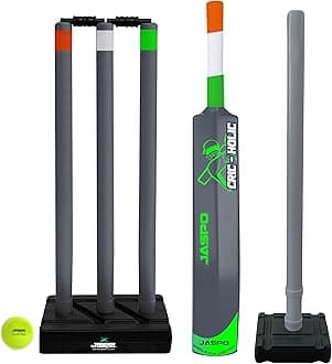 jaspo Cric Holic Lite Heavy Duty Plastic Cricket Bat Kit for Age 12+ | Includes 34” Bat, Ball & Stumps | Full Size-8 Combo for Kids, Teens & Beginners