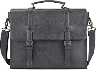 Leather Mens Messenger Bag Vintage 15.6 Inch Waterproof Leather Laptop Briefcase Satchel Shoulder Bag Computer Laptop Bag Grey