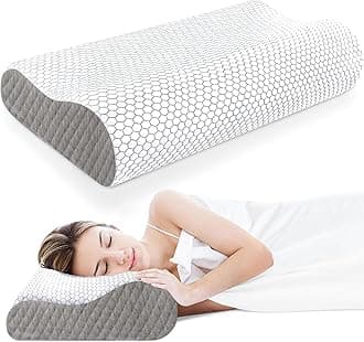 Memory Foam Pillow, Contour Cervical Orthopedic Memory Foam Pillows Supports Neck Pain and Shoulder Pain for Sleeping, Ergonomic Cervical Pillow Neck Support Pillow for Side Back (Dani Light Grey)