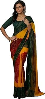 SIRILWomen's Georgette Bandhani Printed Saree With Unstitched Blouse Piece