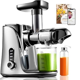 AMZCHEF Gm3001 Slow Cold Press Juicer Machine For High Yield Vegetable And Fruit Juice With Ultradense Filter, Quiet Motor, 2 Speed Modes, Led Display (Silver, 150 Watts)