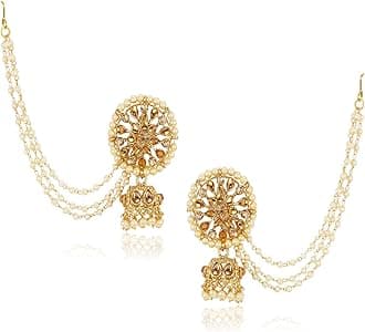 Shining Diva Fashion Women's Stylish Metal Gold Plated Pearl Traditional Earrings - Golden (10369er)