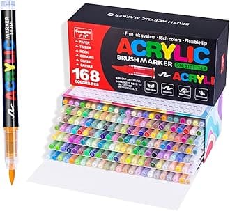 Guangna Acrylic Paint Markers,168 Colors with Direct-Liquid Ink Control System, Professional-Grade Paint Pen for Rock Painting, Canvas, Glass, Plastic, Fabric & Creative Crafts