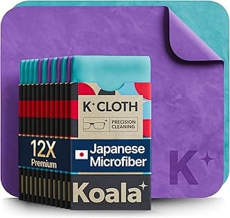 Koala Lens Cleaning Cloth | Japanese Microfiber | Glasses Cleaning Cloths | Eyeglass Lens Cleaner | Eyeglasses, Camera, VR/AR Headset, and Screen Cleaner | Blue & Purple (Pack of 12)