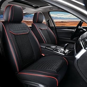 Coverado Leather Seat Covers for Car, Waterproof Car Seat Covers Full Set, 2 in 1 Conversions Car Seat Cover Protector Car Accessories Universal Fit for Most Cars SUVs and Trucks（Black&Red）