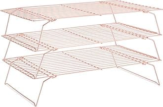 Briout Cooling Rack for Baking 3 Tiers, 16" x 10" Cookie Cooling Wire Rack Stackable Collapsible Nonstick, Stainless Steel Baking Cooking Cooling Racks with Optimum Air Flow, Rose Gold