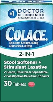 2-in-1 Stool Softener Plus Stimulant Laxative Tablets, 30 Count, Gentle Constipation Relief, Docusate Sodium Plus Sennosides