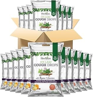 HERBION Naturals Ivy Leaf Cough Drops with Thyme & Licorice, Honey Lemon Flavor, Soothes Cough, for Adults & Children Over 6 Years, 25 Drops Each (Pack of 40)