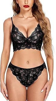 FLUTE Women's Lace Lingerie Bra and Panty Set Strapy Babydoll Nighty for Honeymoon Valentine Dress Sexy Lingerie/Bikni Set Free Size Valentine's Day Gift Wrapped Packing